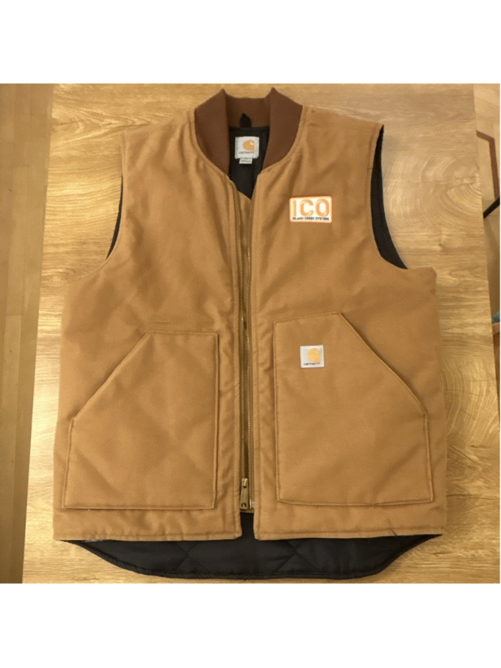 Carhartt Brown Quilted Lined Zip Vest Men's Medium Island Creek Oyster